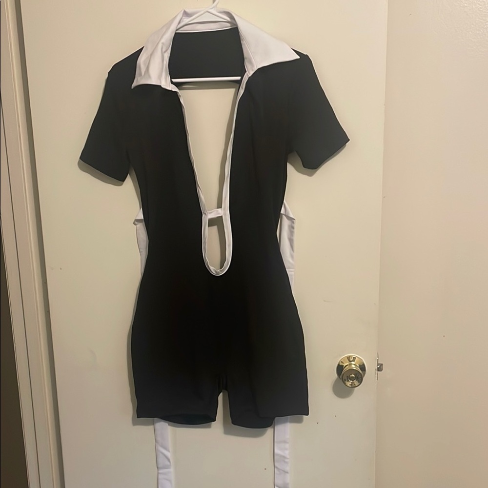Black and White Short Sleeve Romper